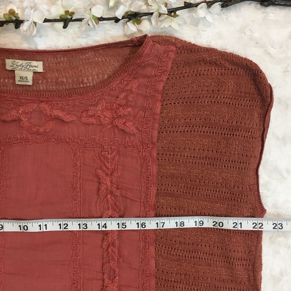 🍀Lucky Brand Boho Open Knit Rust Top Sz S - Picture 7 of 8